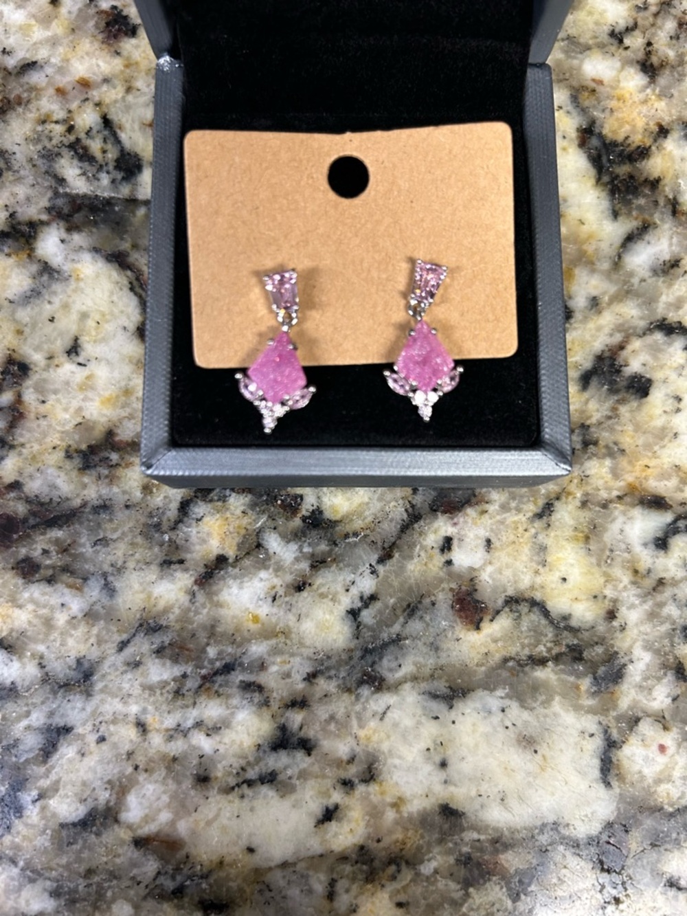 Pink Teardrop Crystal Drop Earrings for Women